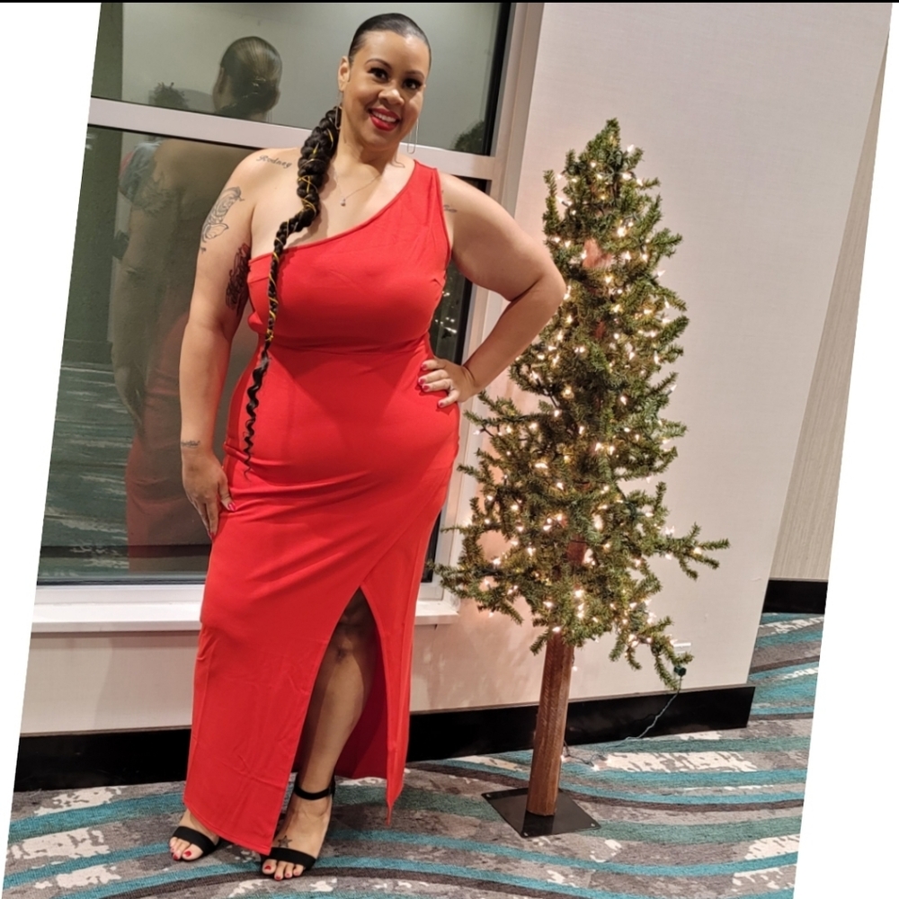 Red one strap dress